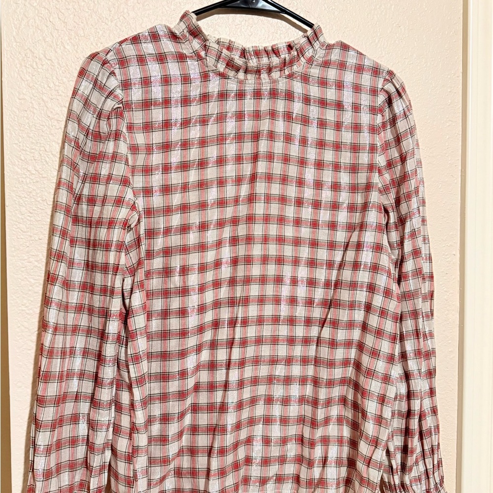 LOFT Red and White Plaid Blouse